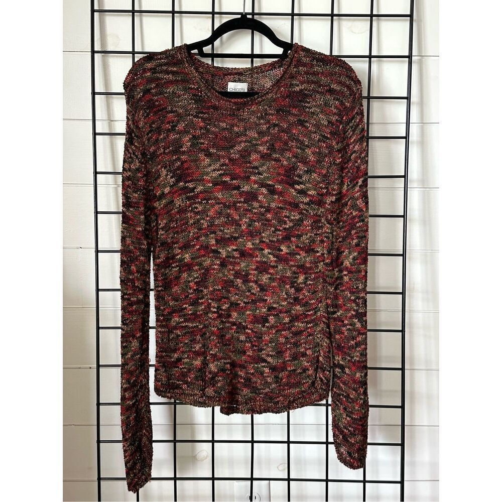 Chico's‎ Crochet Knit Sweater Womens Sz 1 Medium Multi-color VTG